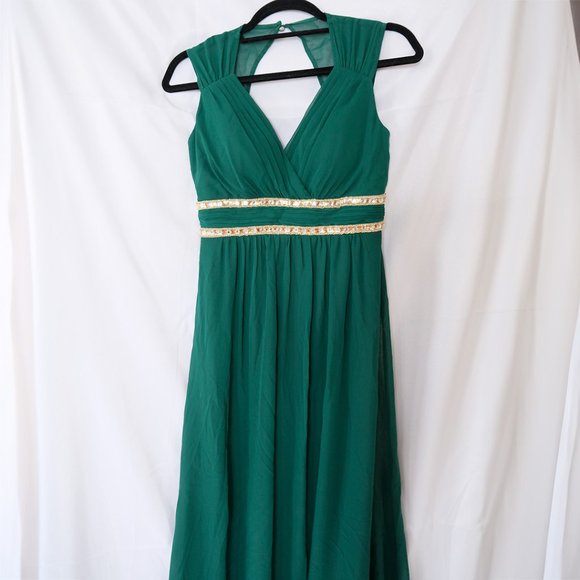 Ever-Pretty Women's Chiffon V Neck Cap Sleeve Backless Gown in Deep Green - Picture 3 of 16